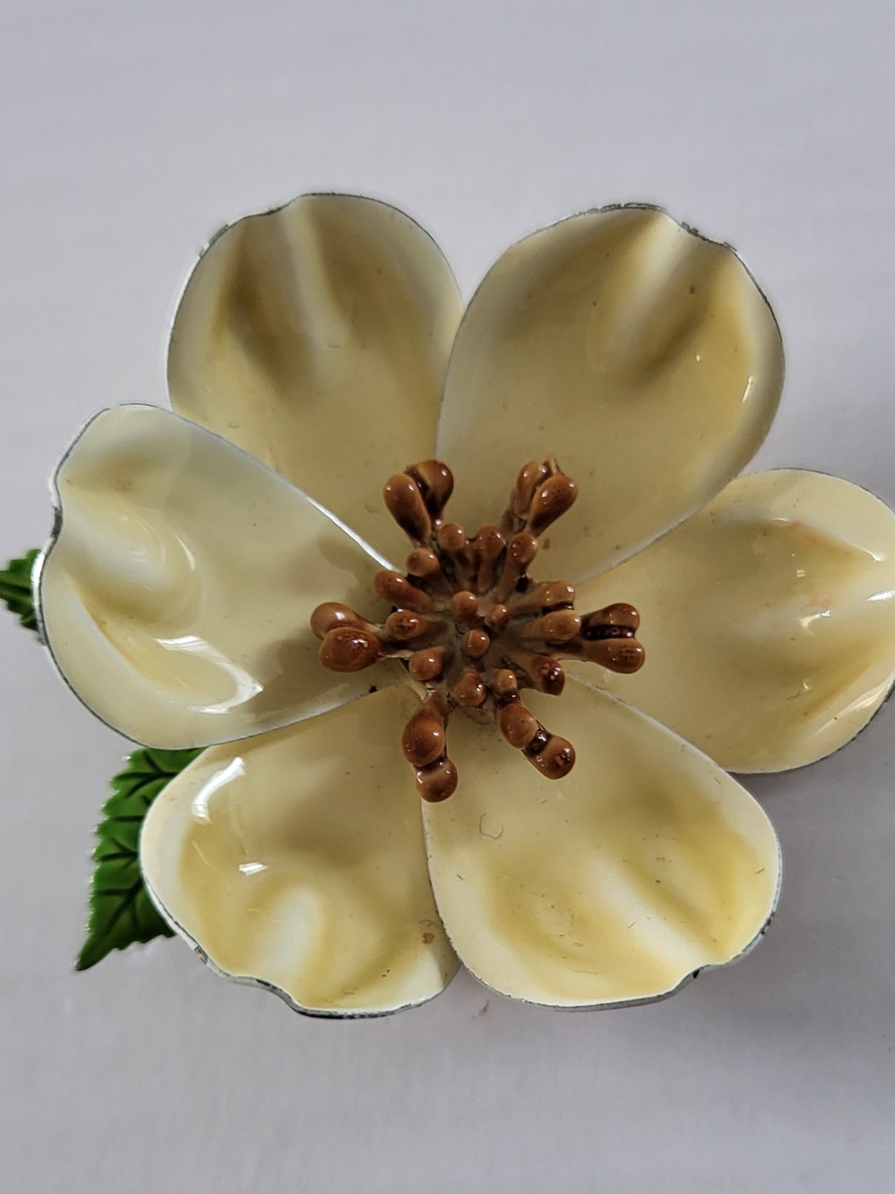 Vintage 50's Dogwood Cream Enamel Flower Accent with Brown Center